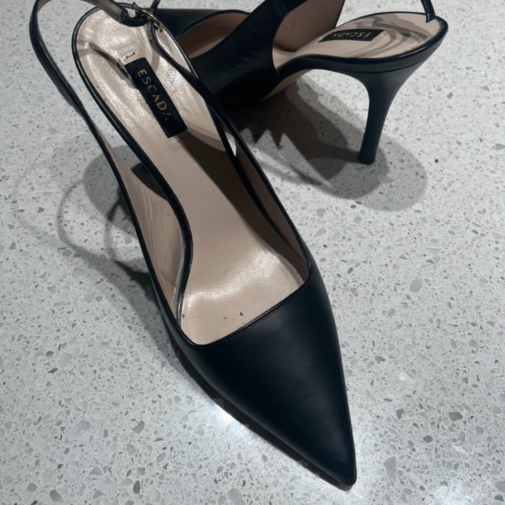 ESCADA SLING BACK POINTY BLACK LEATHER PUMP